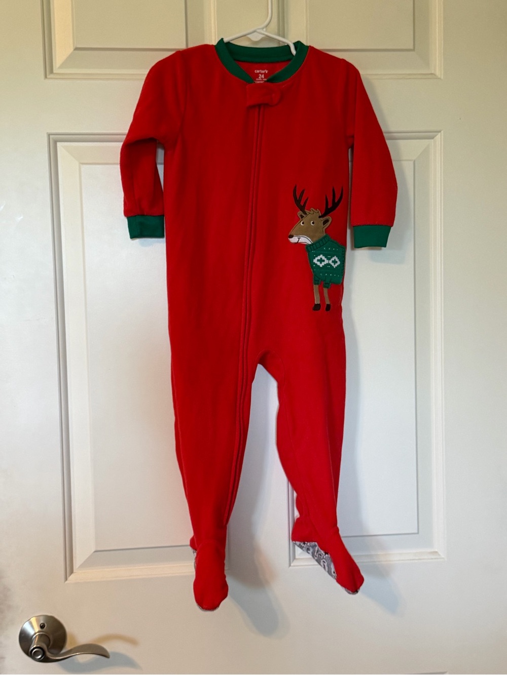 Carter's Red Holiday Reindeer Footed One-Piece with Green Trim
